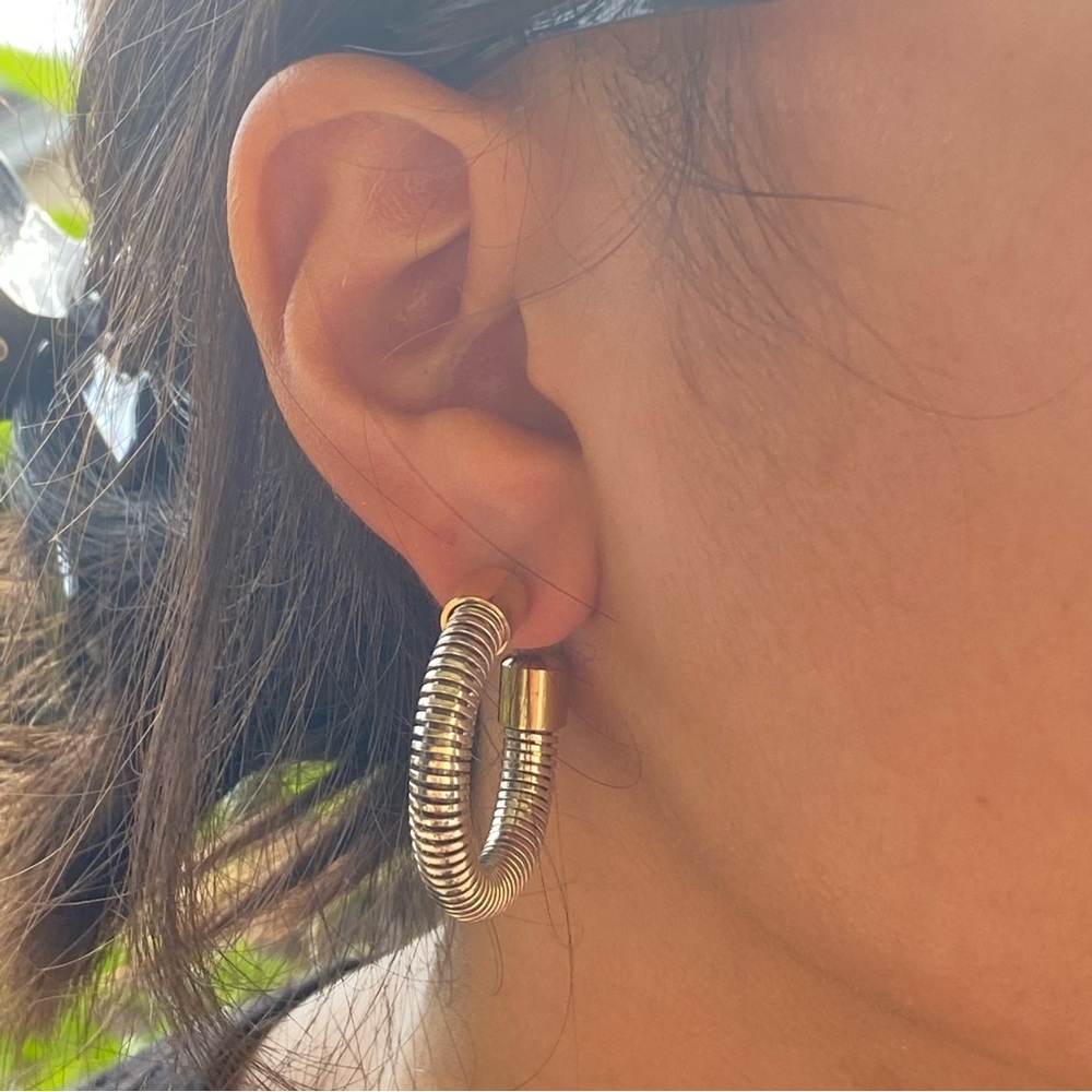 Vintage Open Hoop Post Style Earrings Gold and Silver Tone.
